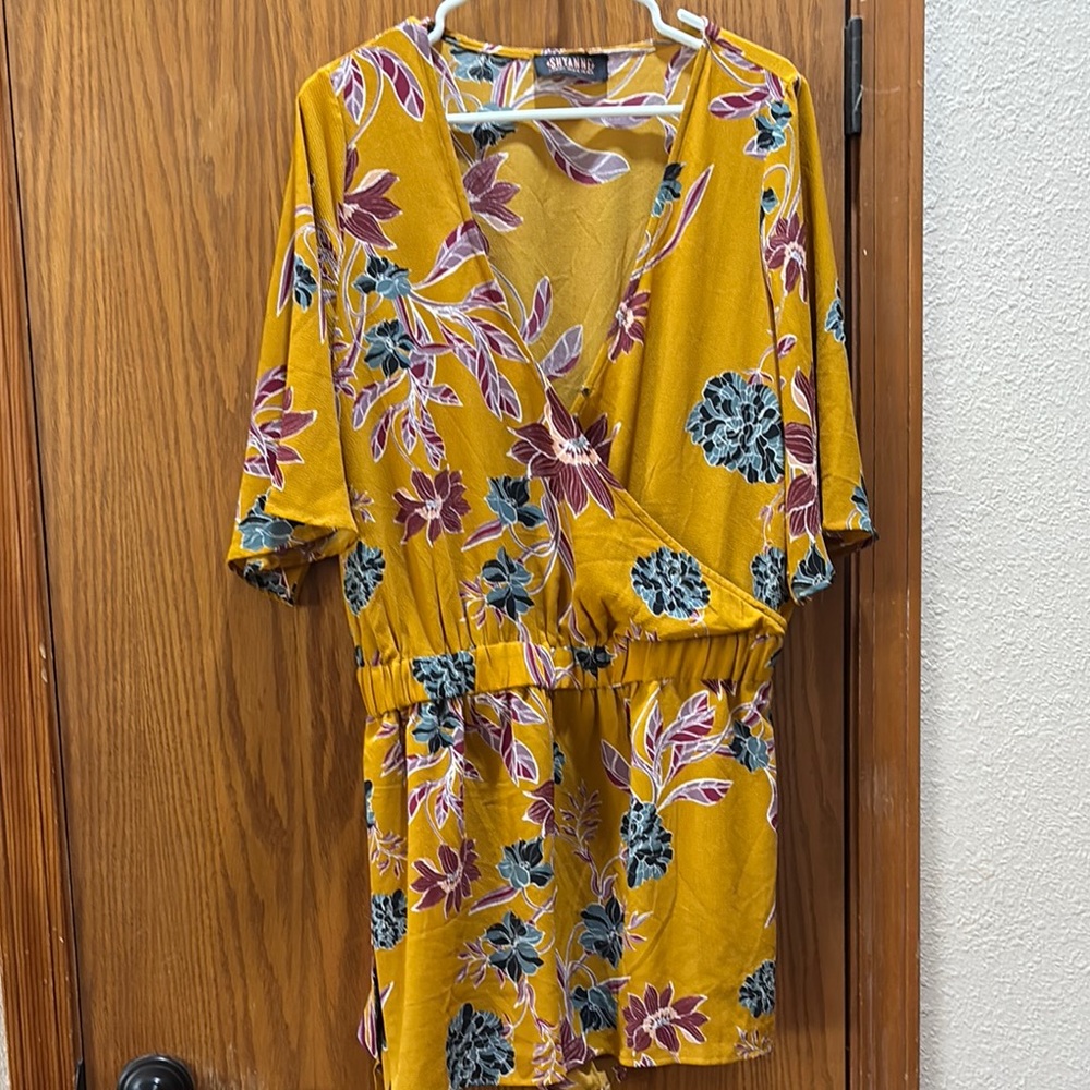 Floral Yellow Wrap Romper